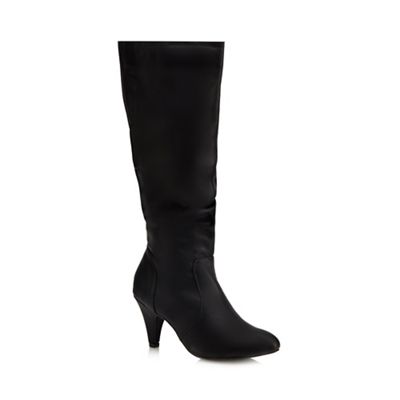 Black 'Camilla' ruched front mid heeled boots